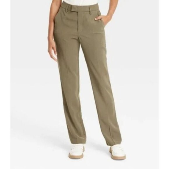 A New Day Women's High-Rise Regular Fit Full Length Straight Trousers Olive 14 - Picture 1 of 6